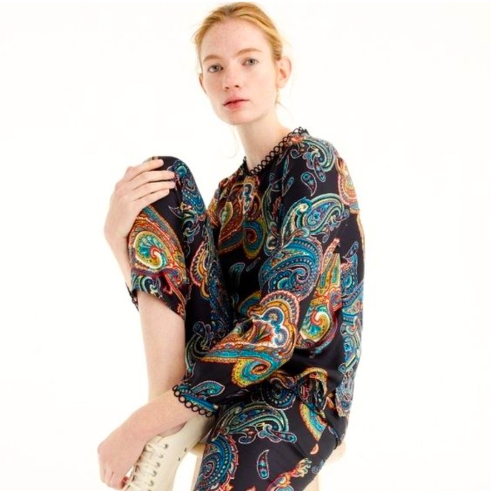 J. Crew Silk Twill Top In Bold Paisley